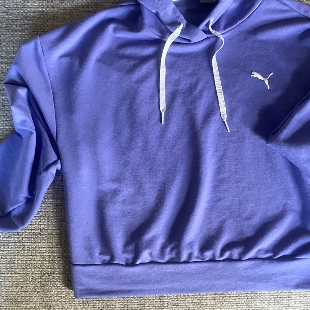 Puma Lightweight Cropped Pullover Hoodie with Logo, Purple, Medium - Picture 5 of 7